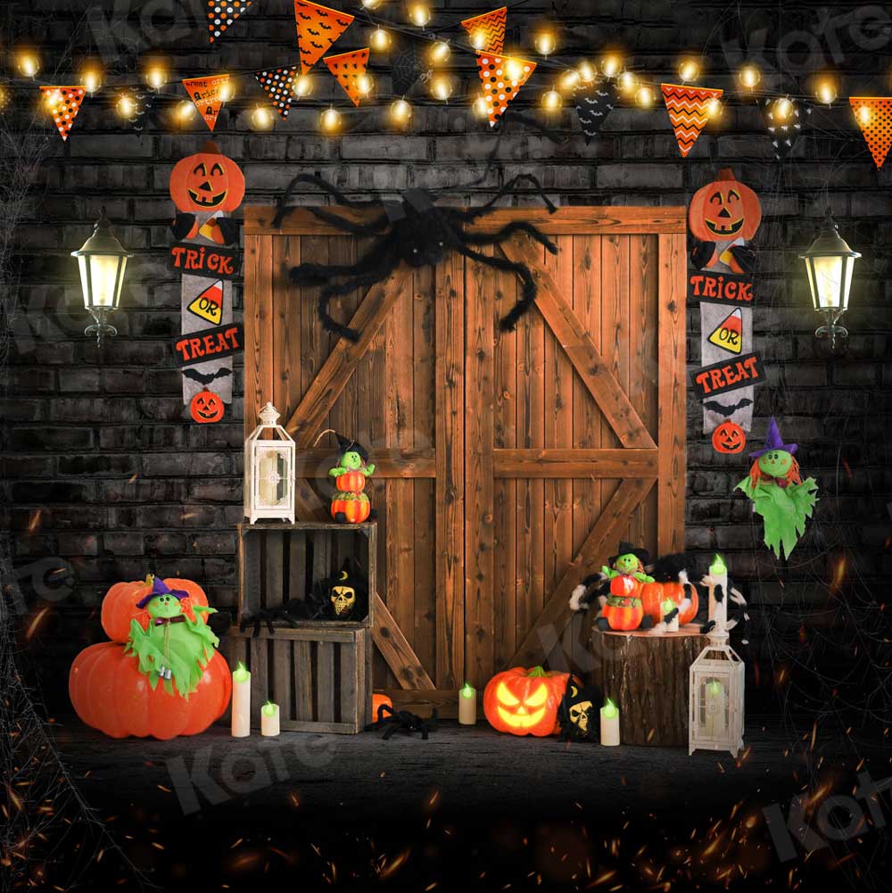 Kate Citrouille Porte de grange Halloween Automne Toile de fond pour la photographie - Kate Backdrop FR