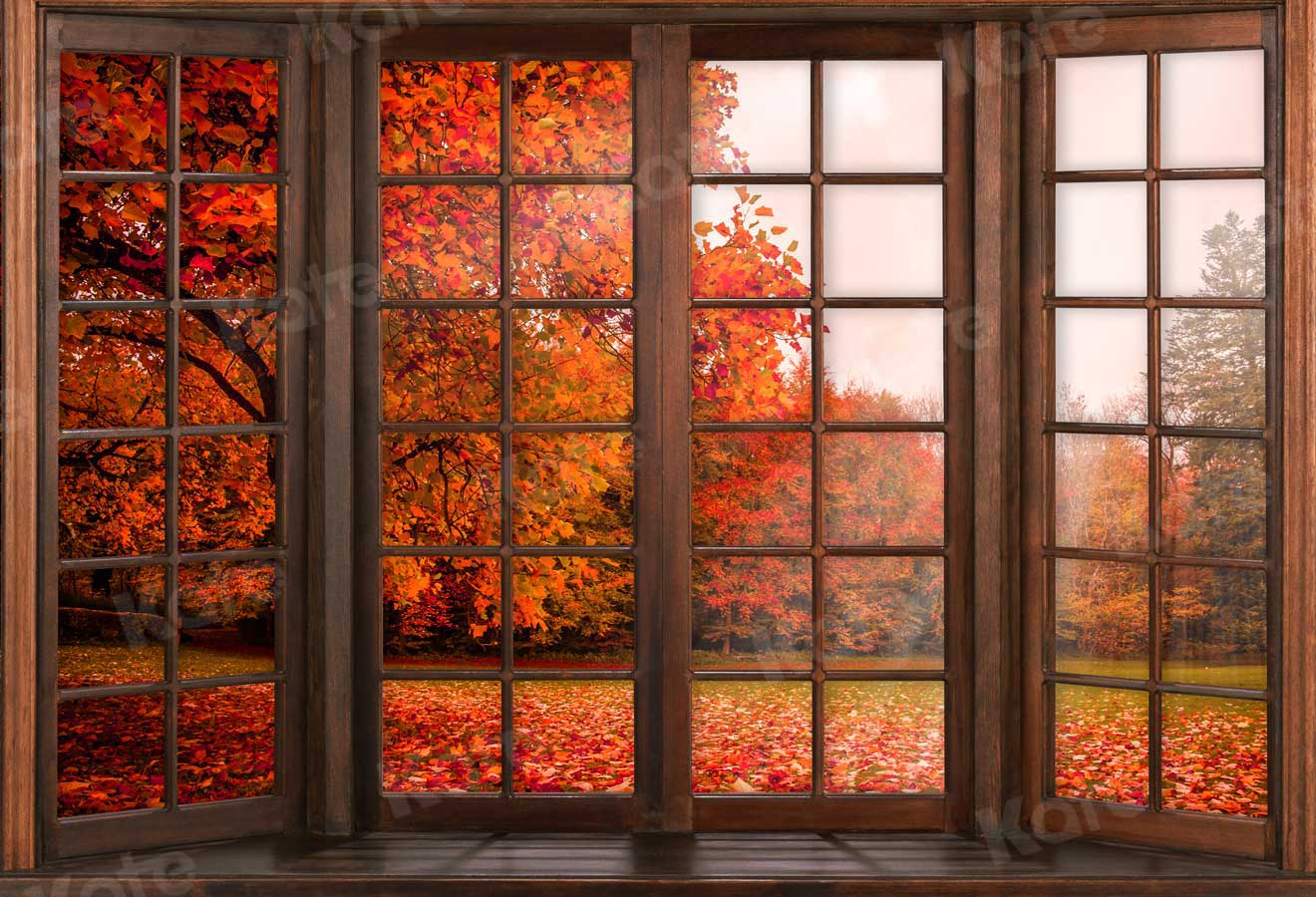 Kate Automne Feuilles à l'extérieur Fenêtre Toile de fond pour la photographie - Kate Backdrop FR