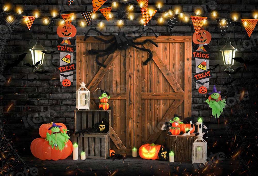 Kate Citrouille Porte de grange Halloween Automne Toile de fond pour la photographie - Kate Backdrop FR