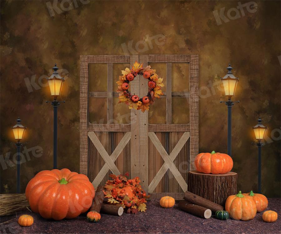 Kate Porte de grange Rétro Citrouille Automne Toile de fond pour la photographie - Kate Backdrop FR