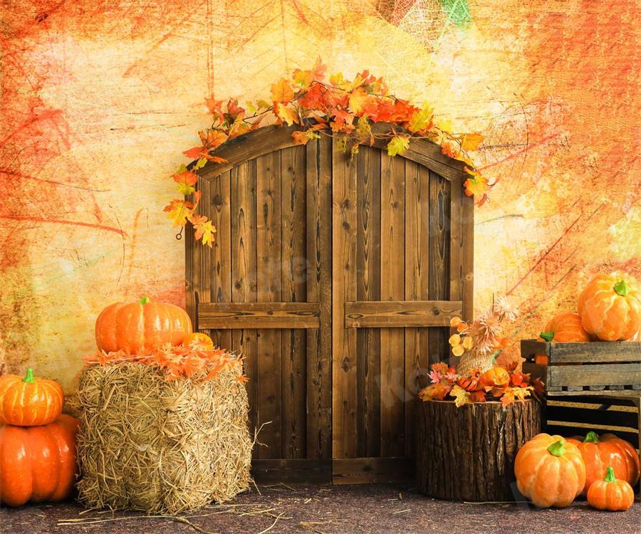 Kate Porte de grange Citrouille Automne Toile de fond pour la photographie - Kate Backdrop FR