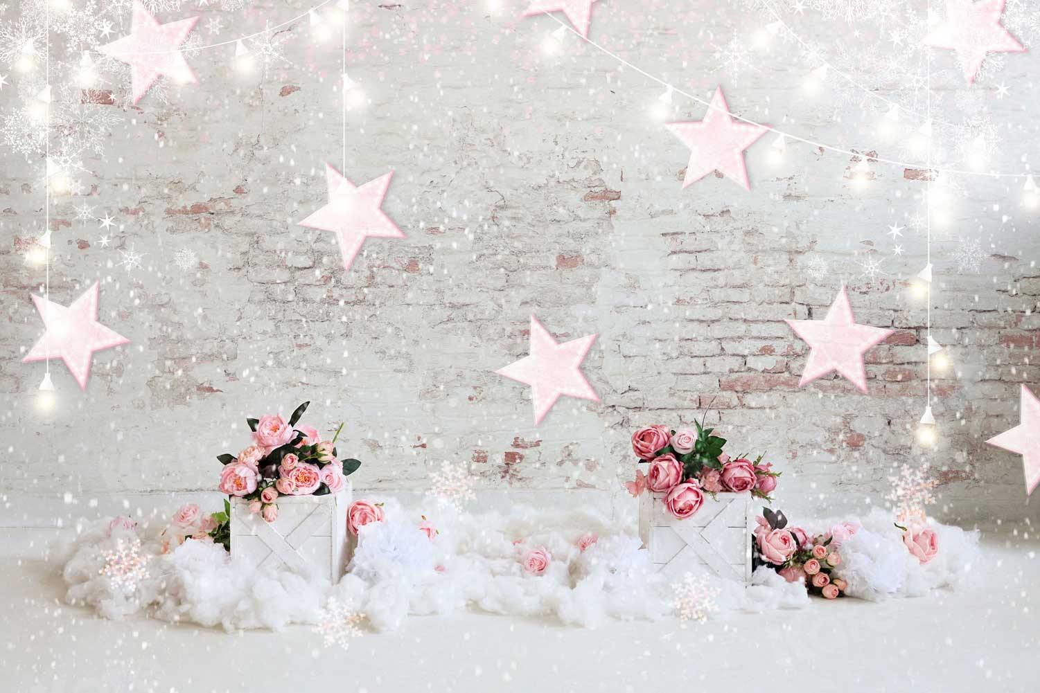Kate Mur de briques Étoiles Fleurs Toile de fond pour la photographie