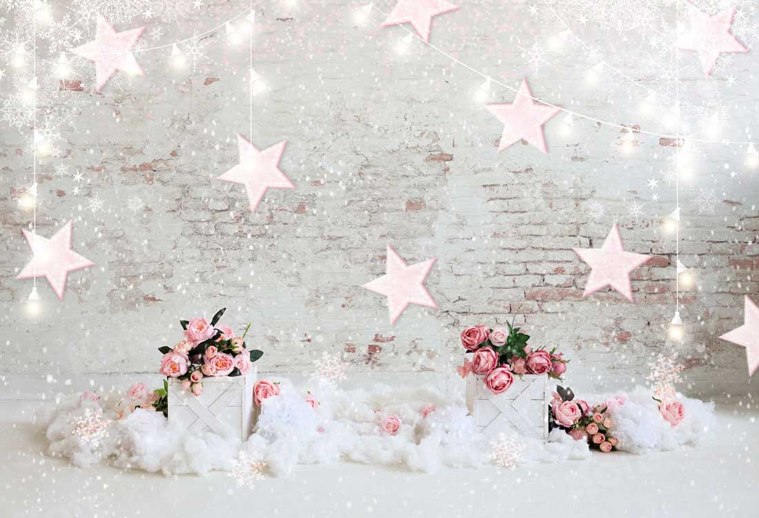 Kate Mur de briques Étoiles Fleurs Toile de fond pour la photographie