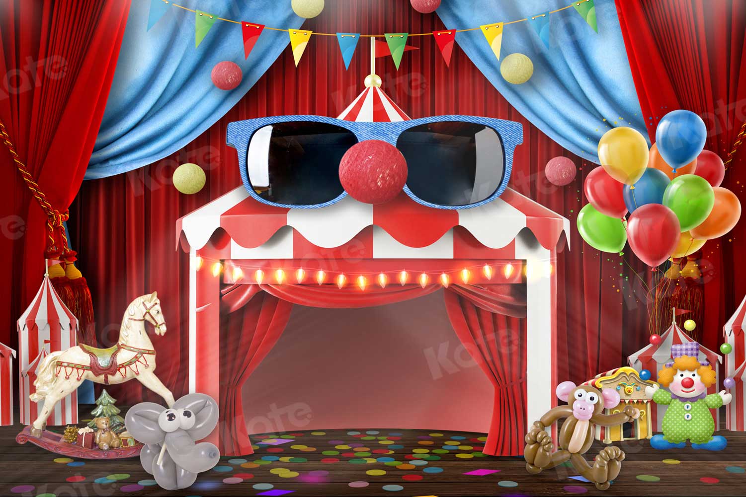 Kate Ballon Carnaval Cirque Rouge Enfant Toile de fond pour la photographie - Kate Backdrop FR