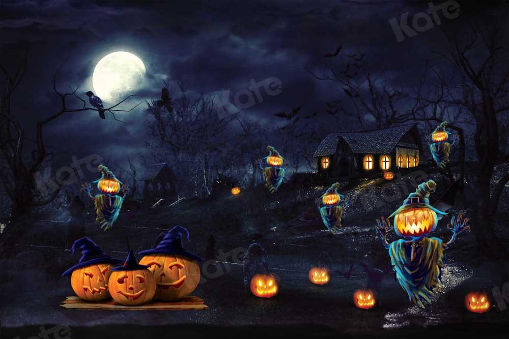 Kate Halloween Citrouille Automne Toile de Fond Nuit Lune Conçu par Chain Photographie - Kate Backdrop FR