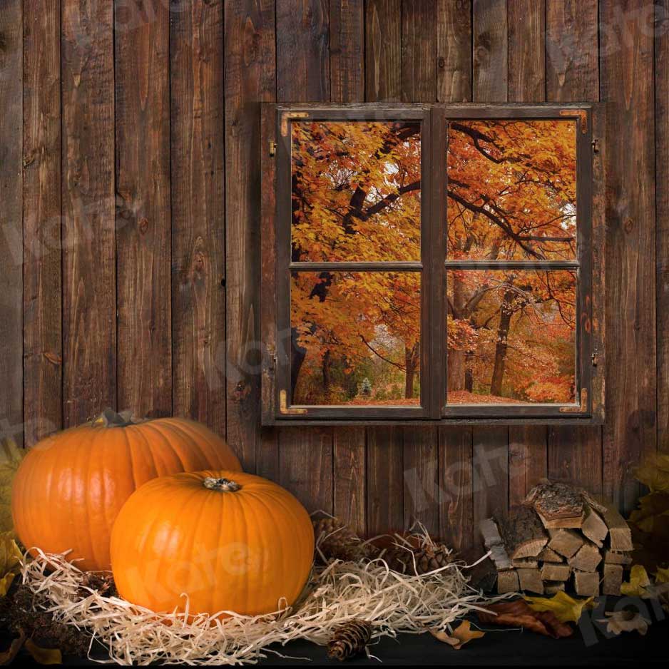 Kate Automne Halloween Ferme Citrouilles Bois Toile de fond pour la photographie - Kate Backdrop FR