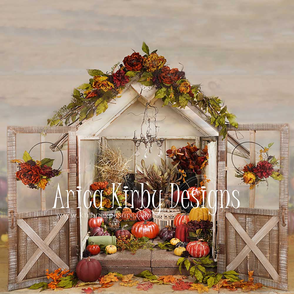 Kate Mini serre de citrouille d'Halloween en toile de fond d'automne conçue par Arica Kirby