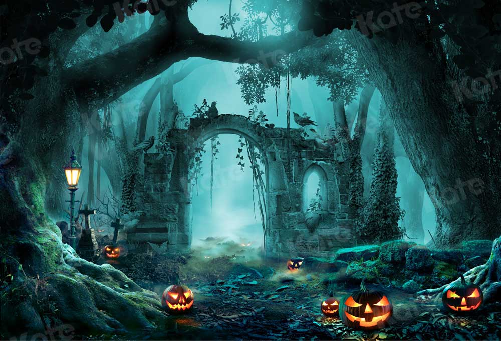 Kate Halloween Forêt Citrouille Automne Toile de fond pour la photographie