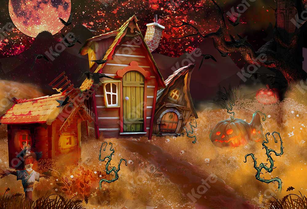 Kate Halloween Citrouille Nuit Automne Maison Toile de fond pour la photographie - Kate Backdrop FR