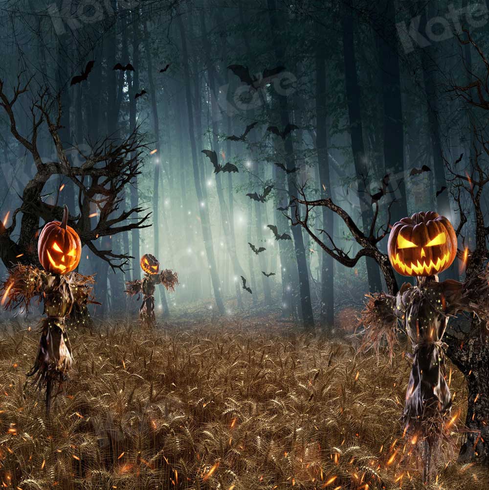 Kate Halloween Citrouille Forêt Épouvantail Toile de fond pour la photographie - Kate Backdrop FR
