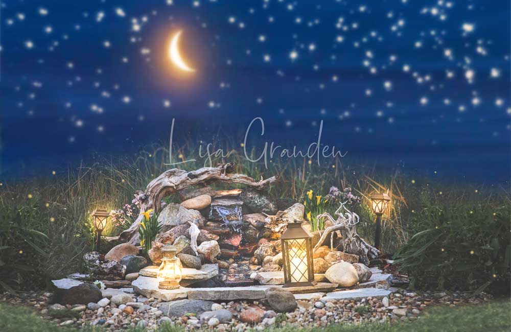 Kate Nuit étoilée Été Lune Étang Bleu Toile de fond conçue par Lisa Granden - Kate Backdrop FR