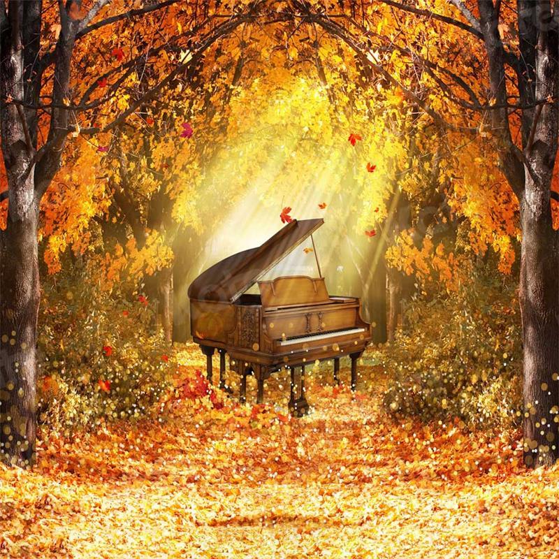 Kate Feuilles Jaune Piano Forêt Automne Toile de fond pour la photographie