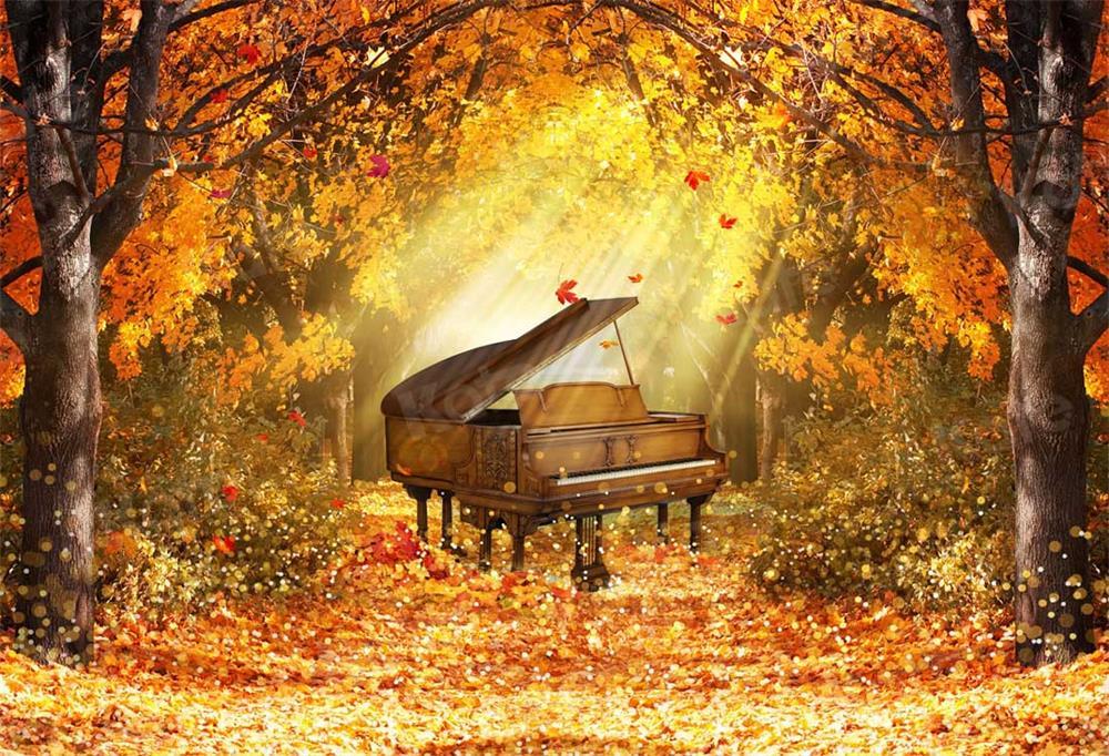 Kate Feuilles Jaune Piano Forêt Automne Toile de fond pour la photographie