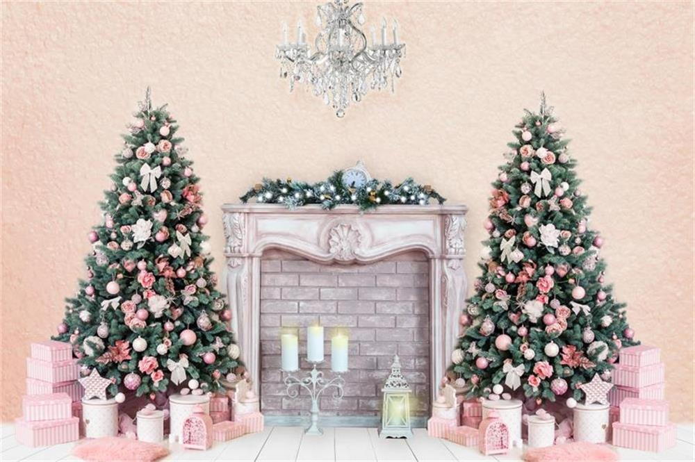 Kate mur rose de cheminée de fond d'arbres de Noël pour la photographie
