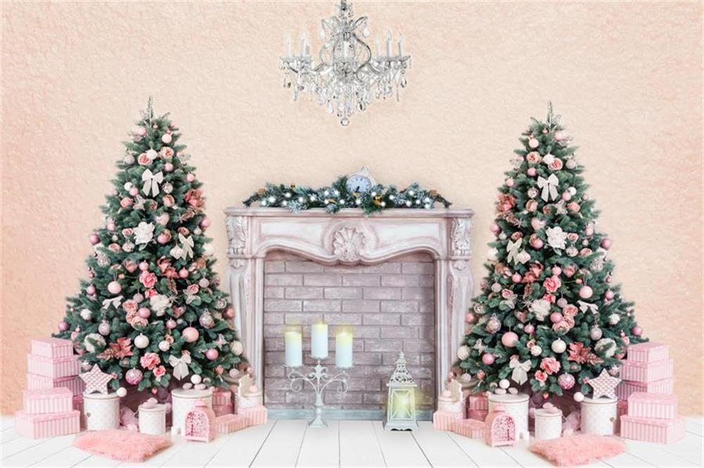 Kate mur rose de cheminée de fond d'arbres de Noël pour la photographie