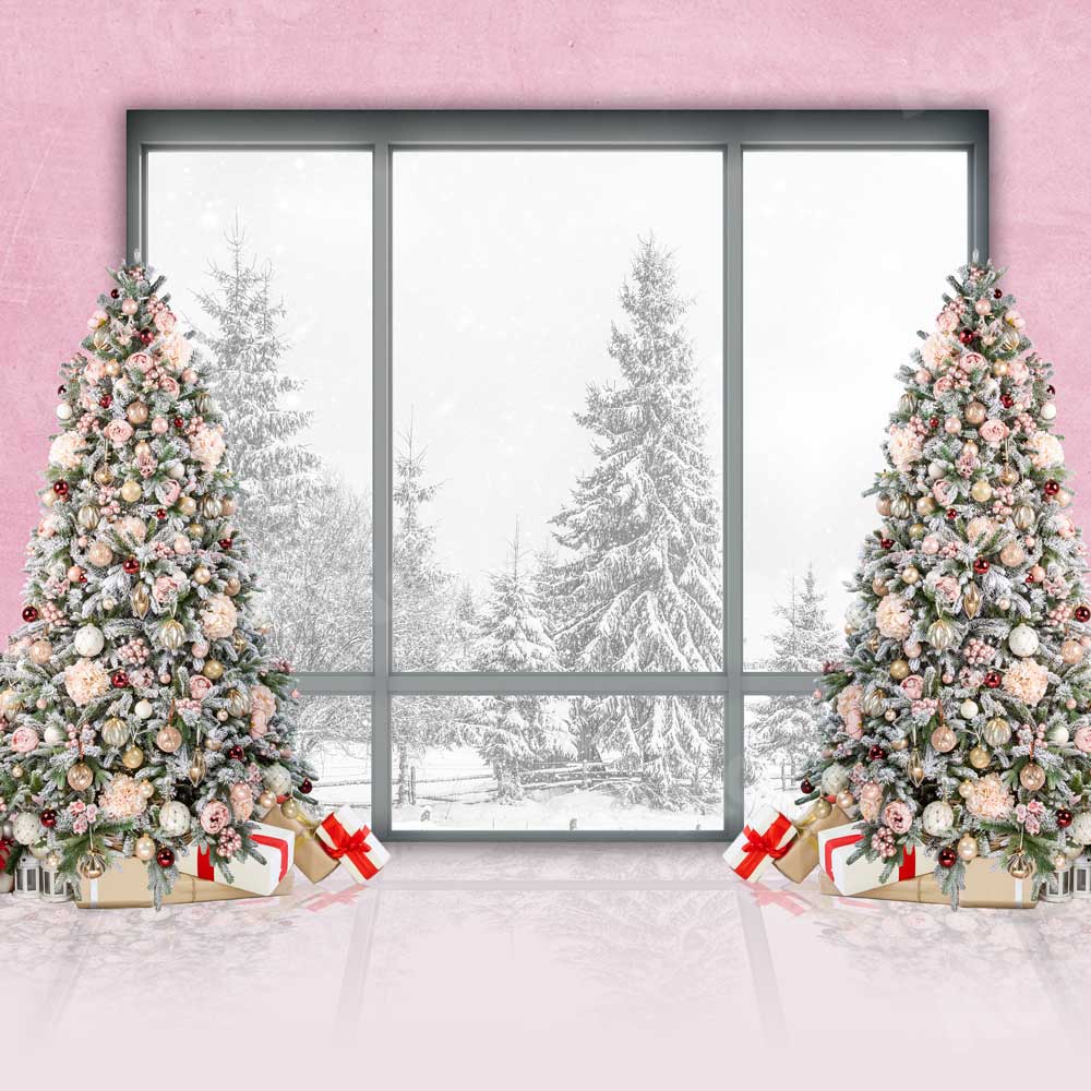 Kate Mur Rose FenêtreSapin de Noël Toile de fond pour la photographie
