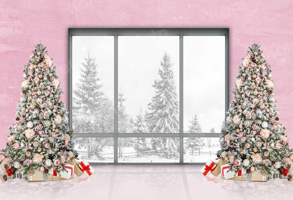 Kate Mur Rose FenêtreSapin de Noël Toile de fond pour la photographie
