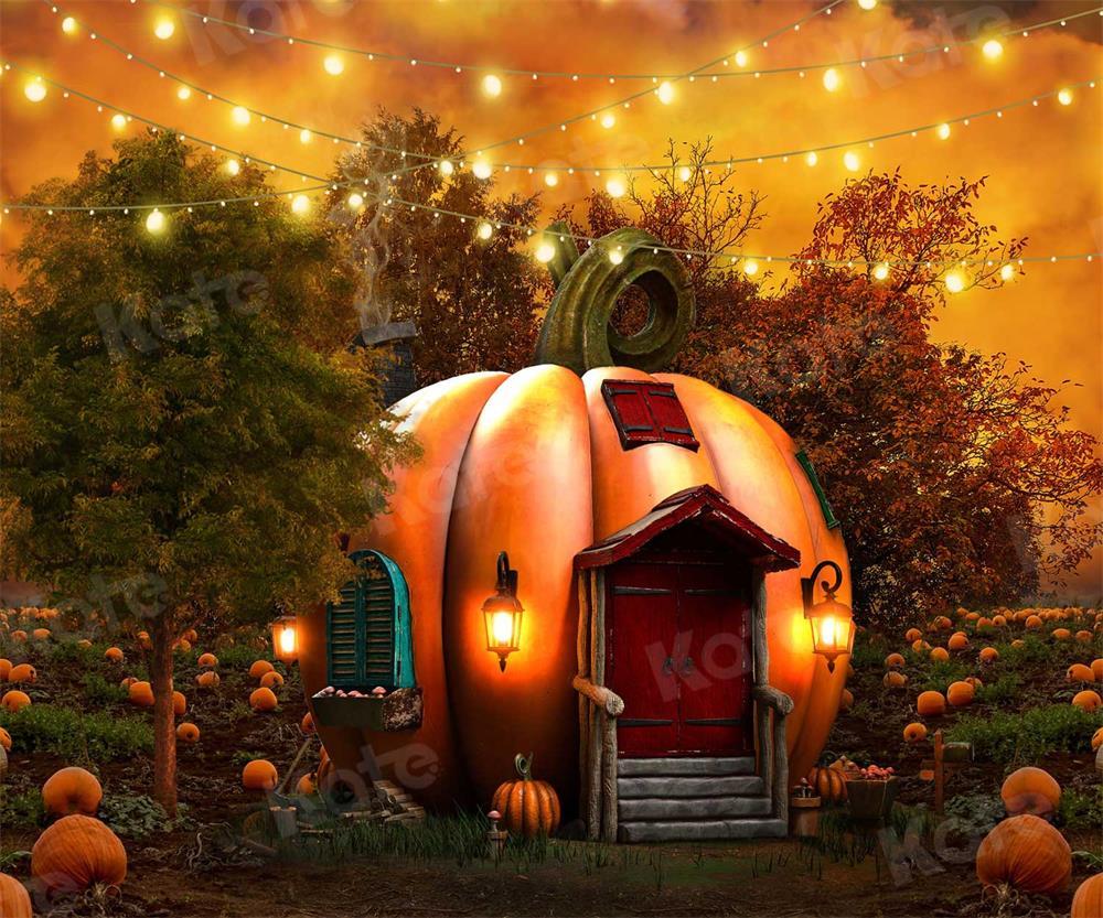 Kate Halloween Lumières Citrouille Automne Toile de fond pour la photographie
