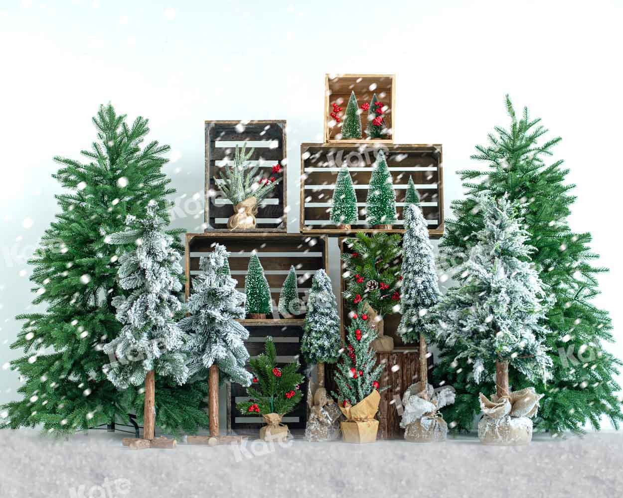 Kate Sapin de Noël Neige Hiver Toile de fond conçue par emetselch
