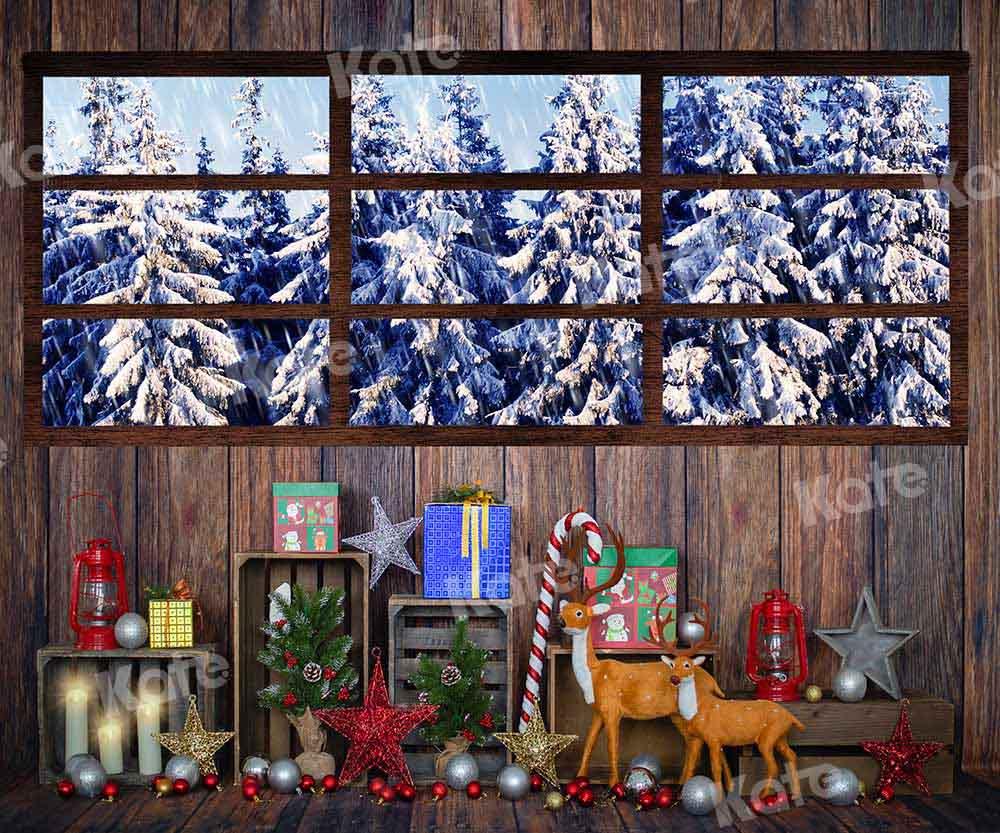 Kate Noël Maison en bois Neige Fenêtre Toile de fond Conçu par Emetselch