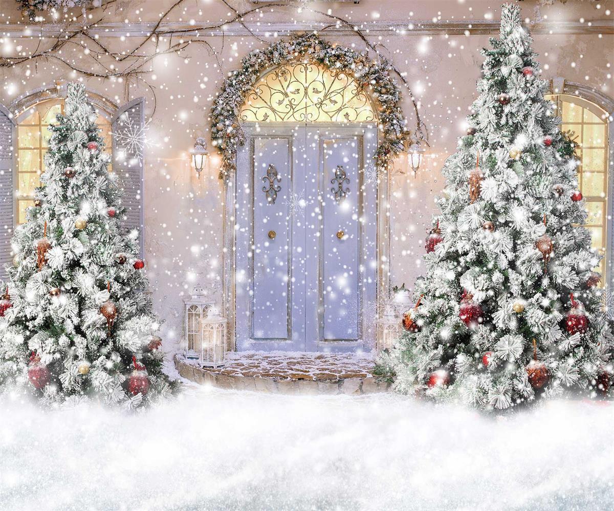 Kate Neige Devant la porte Noël Violet Toile de fond pour la photographie - Kate Backdrop FR