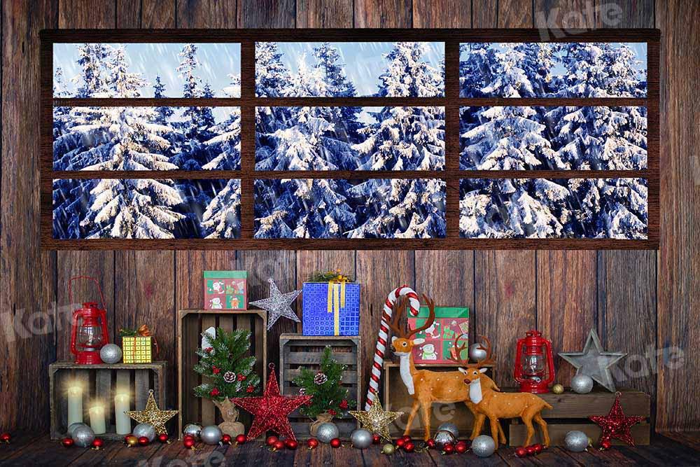 Kate Noël Maison en bois Neige Fenêtre Toile de fond Conçu par Emetselch