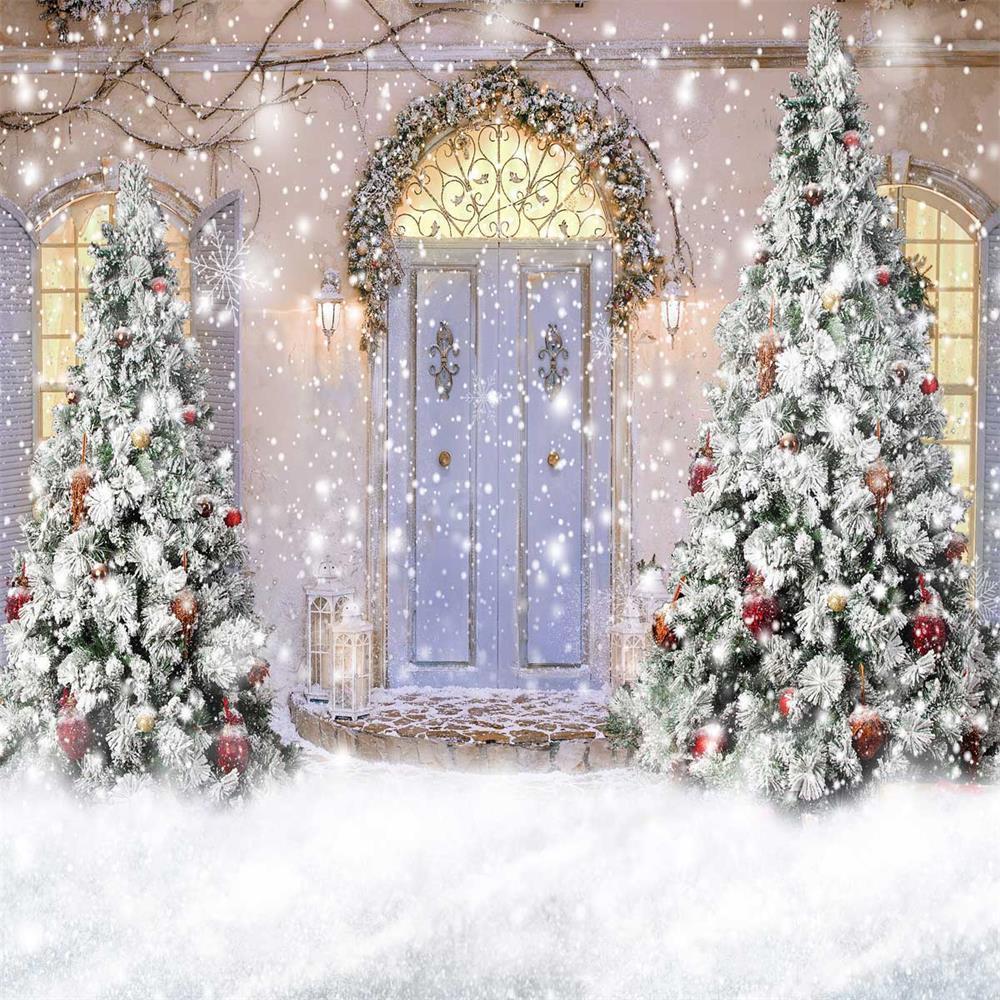 Kate Neige Devant la porte Noël Violet Toile de fond pour la photographie - Kate Backdrop FR