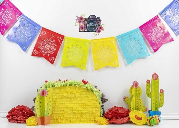 Kate Anniversaire Coloré Enfants Tacos Cactus Toile de fond conçue par Leann West